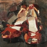  painting of well-used red open-toed dancing shoes Willow Bader, After the Dance, 2010, Encaustic, 12 x 12 in